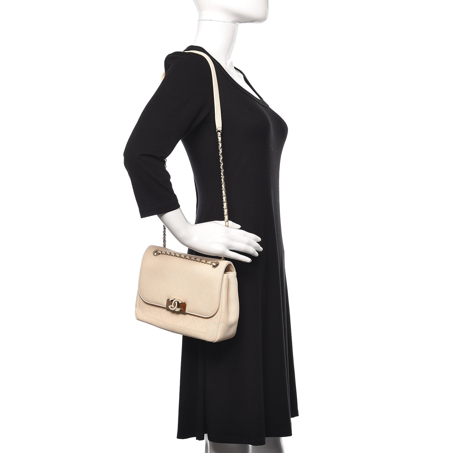 Caviar Quilted Small Flap Ivory