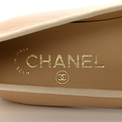 Chanel Lambskin Cap Toe CC Ballerina Flats 36.5 Beige Black 7 of 11