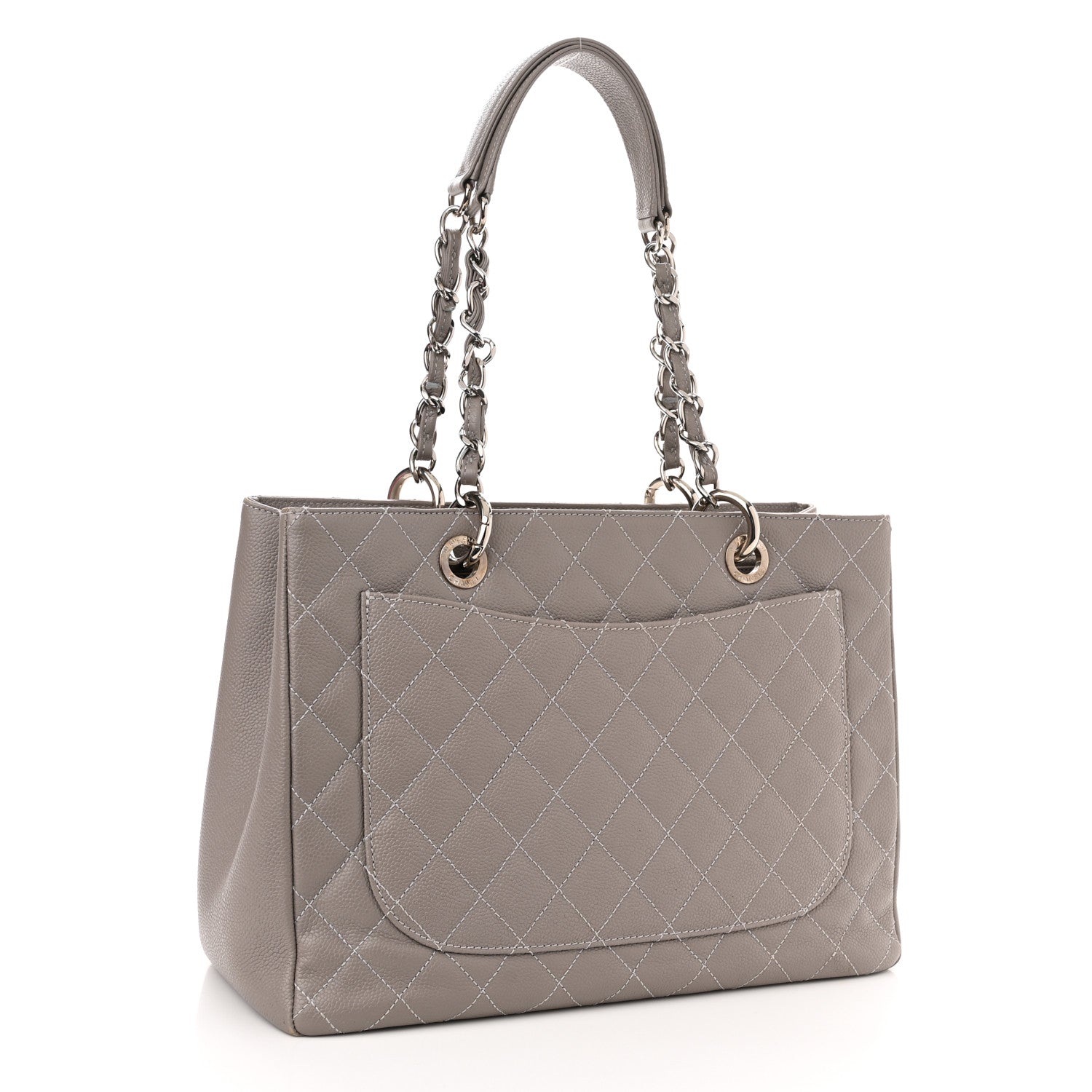 Chanel Caviar Quilted Grand Shopping Tote GST Light Grey 3 of 12