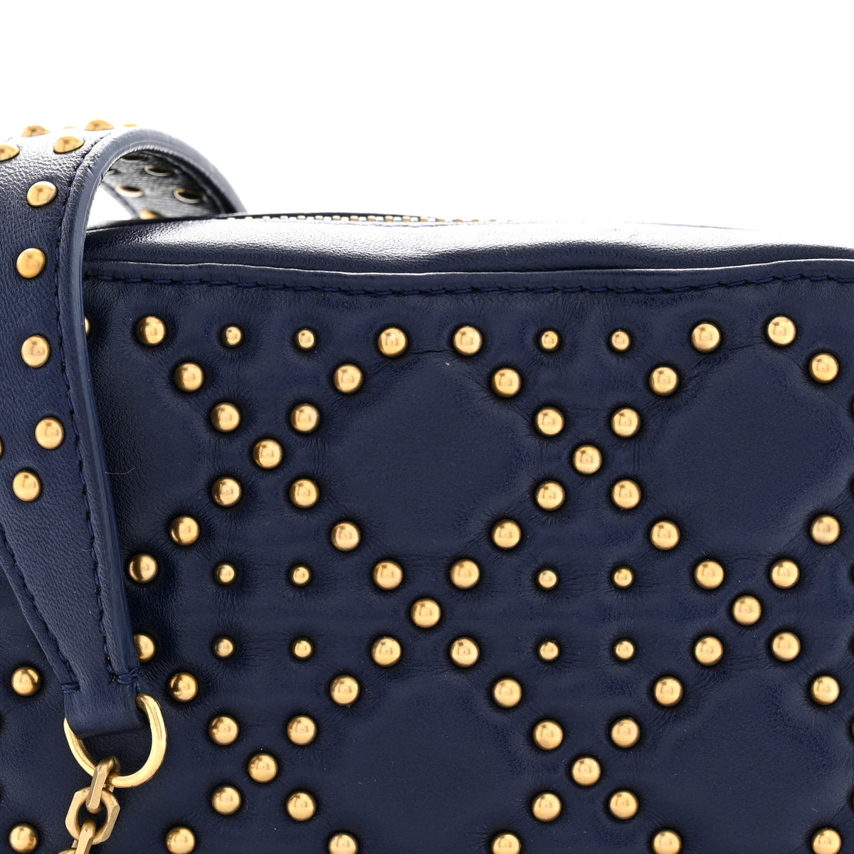 Lambskin Cannage Studded Lady Dior Camera Case Pouch Blue