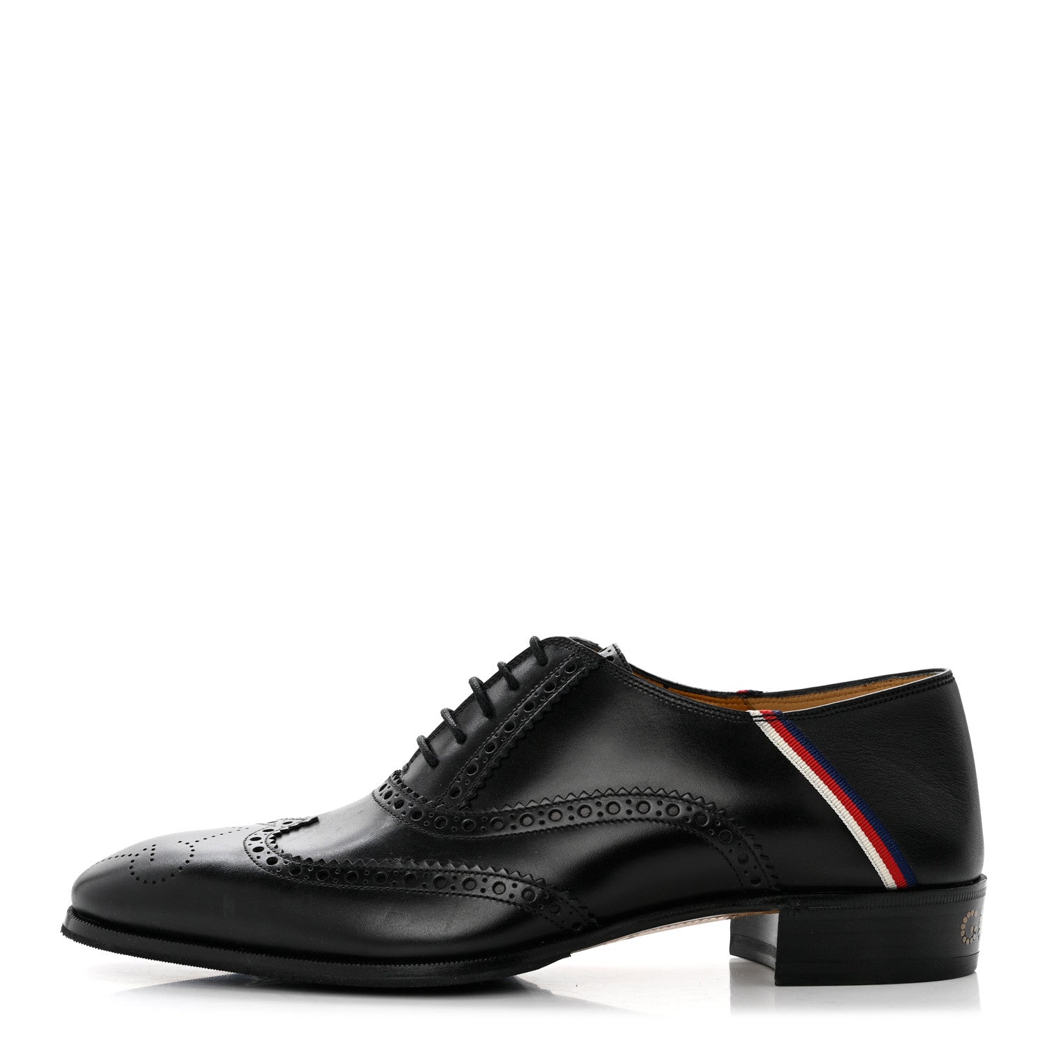 Gucci Calfskin Miro Soft Web Mens Spirit Wingtip Oxfords 8 Black 1 of 9