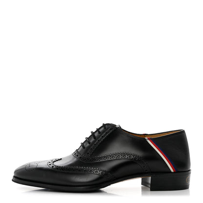 Gucci Calfskin Miro Soft Web Mens Spirit Wingtip Oxfords 8 Black 1 of 9