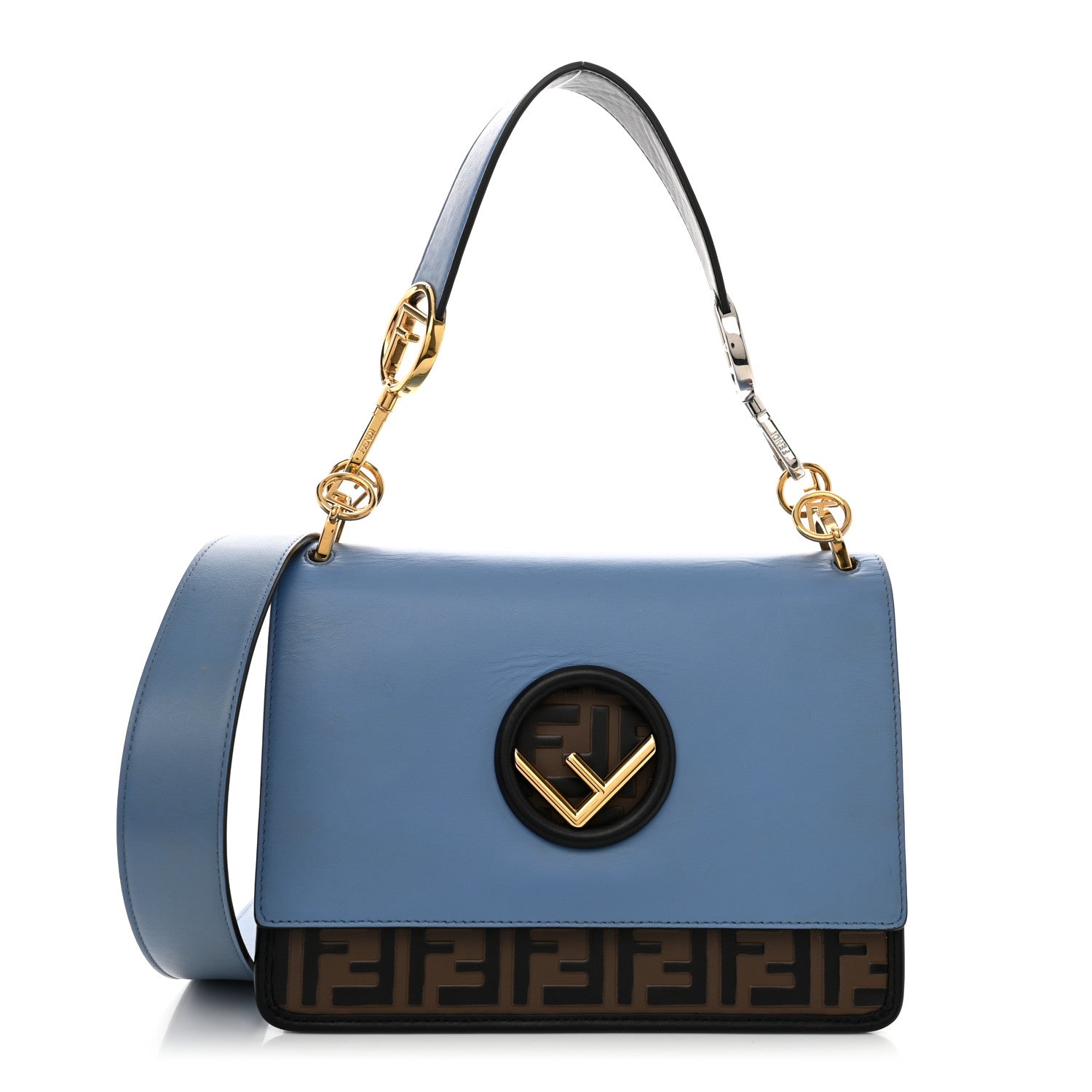 Fendi Vitello Century F is Fendi Bi-Color FF 1974 Embossed Kan I Shoulder Bag Blue 1 of 10