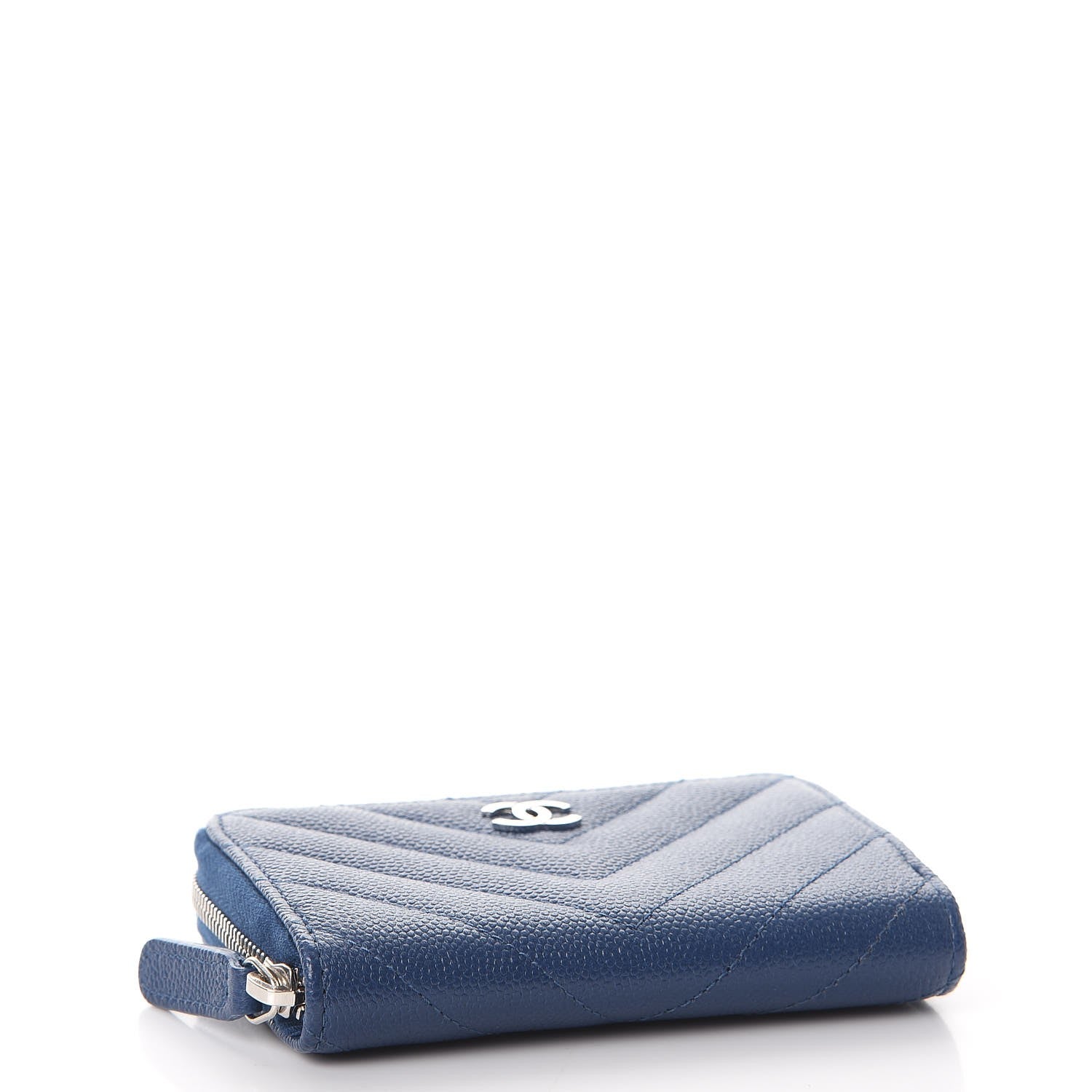 Chanel Caviar Chevron Quilted Zip Coin Purse Navy 4 of 8