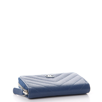 Chanel Caviar Chevron Quilted Zip Coin Purse Navy 4 of 8