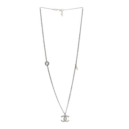 Chanel Crystal Pearl CC Pendant Necklace Silver 3 of 7