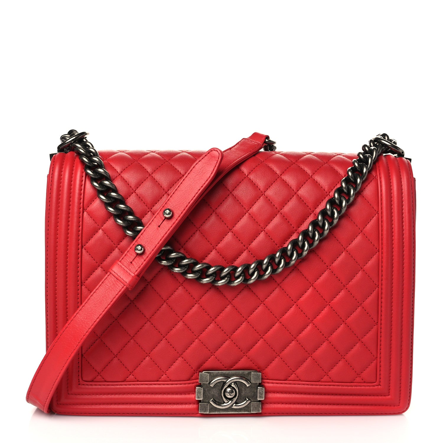 Chanel Calfskin Quilted Large Boy Flap Red 1 of 8
