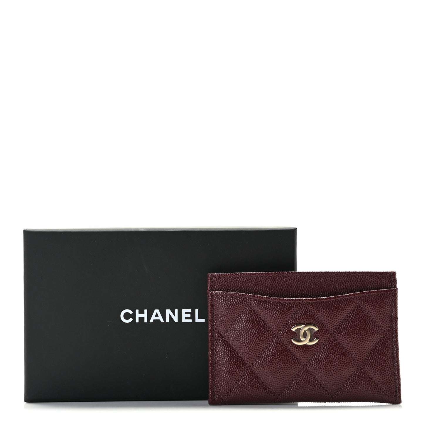 Caviar Quilted Card Holder Burgundy