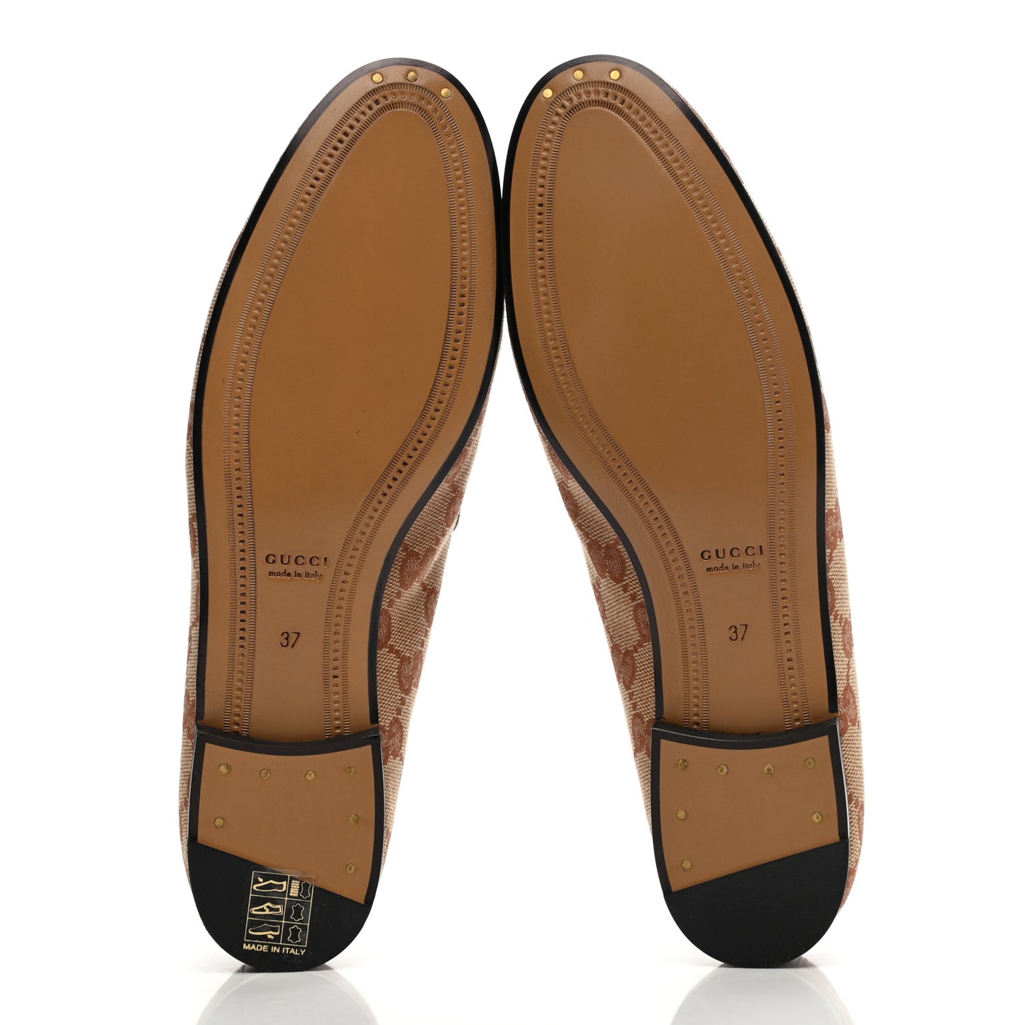 Canvas GG Monogram Horsebit Womens Jordaan Loafers 37 Beige Ruggine Rust