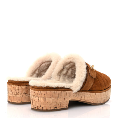 Chanel Suede Calfskin Shearling Turn Lock Clogs 40 Brown 5 of 10