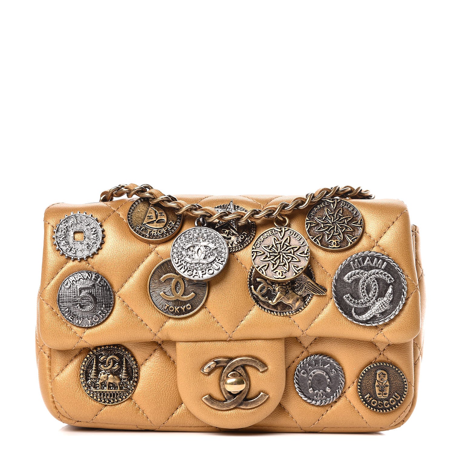 Chanel Metallic Lambskin Quilted Extra Mini Medallion Flap Gold 1 of 19