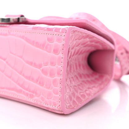 Balenciaga Shiny Calfskin Crocodile Embossed Hourglass Top Handle Bag XS Pink 9 of 9