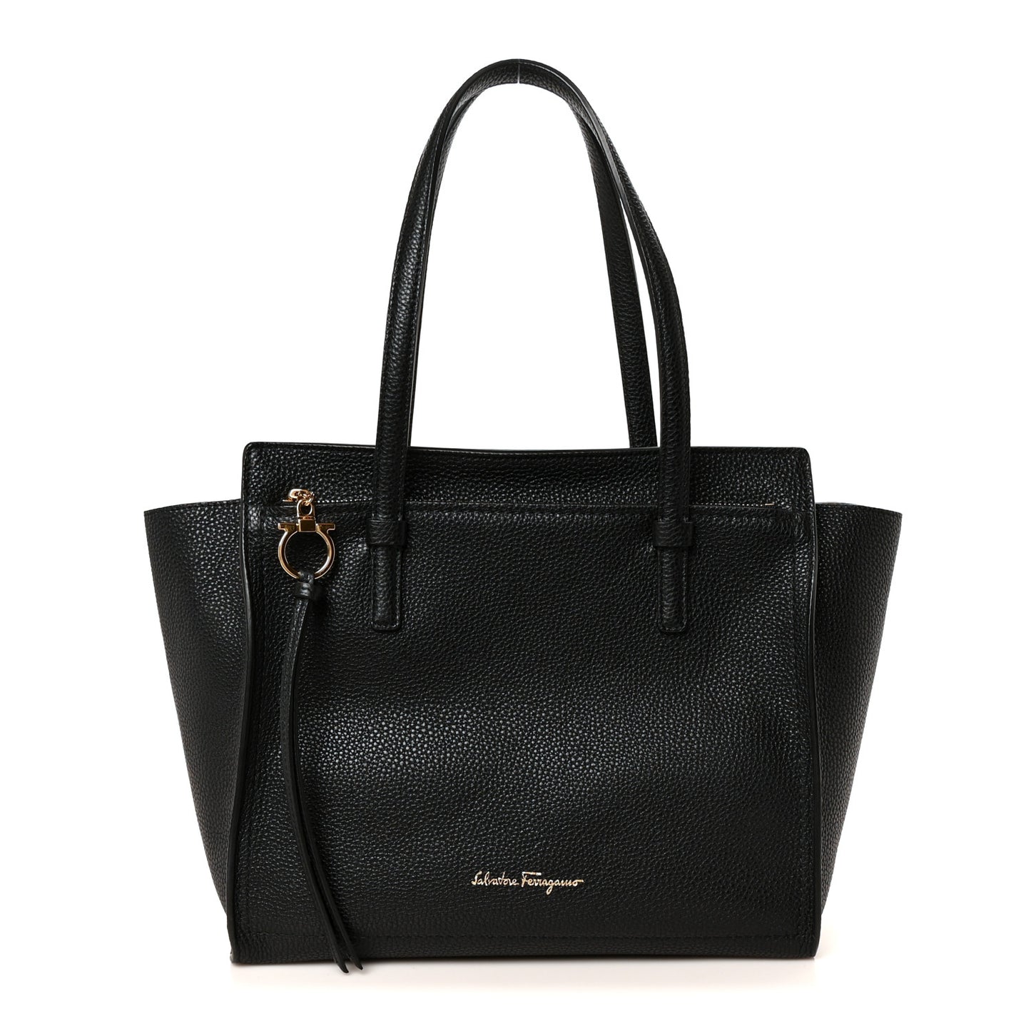 Hammered Calfskin Double Handle Medium Amy Tote Black