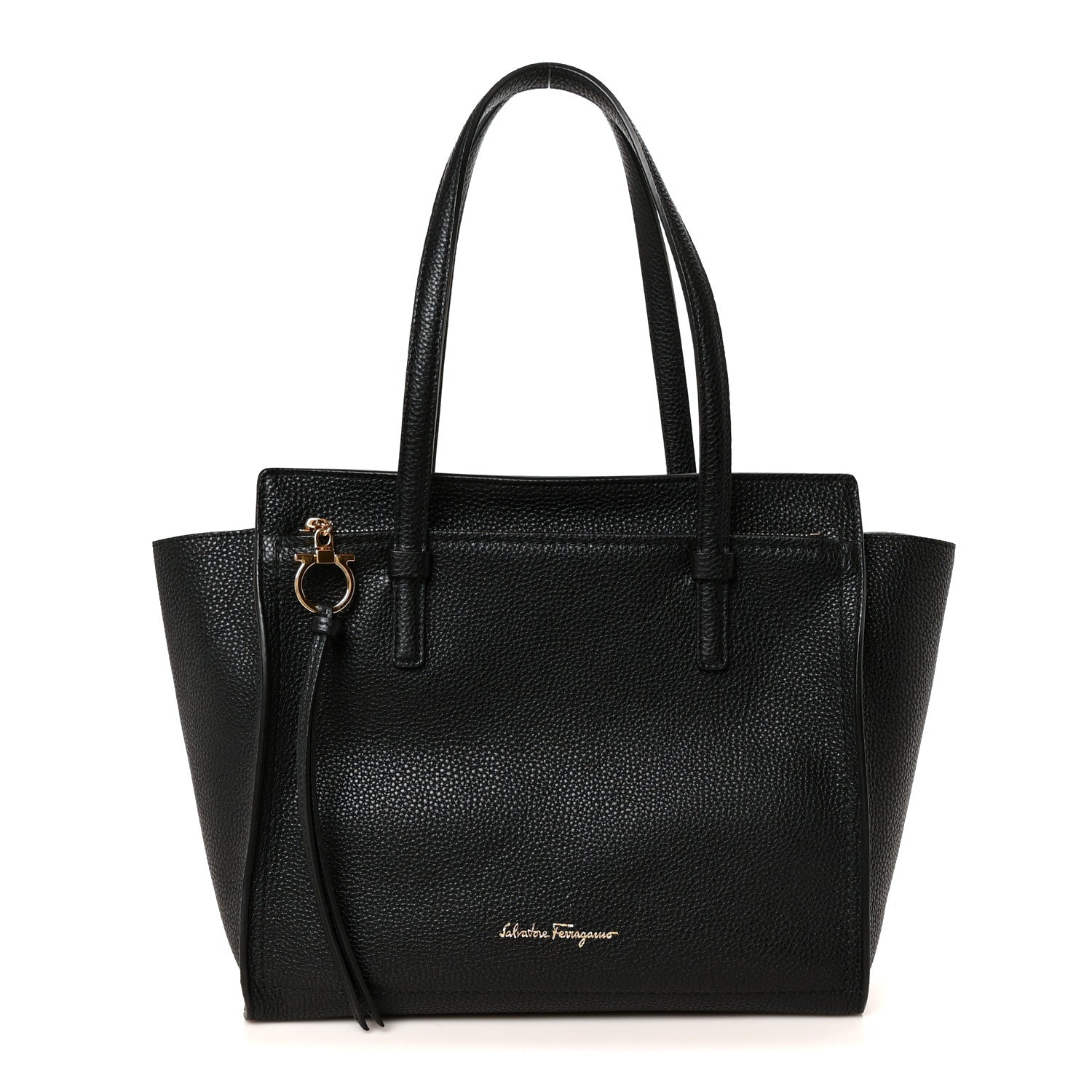 Salvatore Ferragamo Hammered Calfskin Double Handle Medium Amy Tote Black 1 of 11