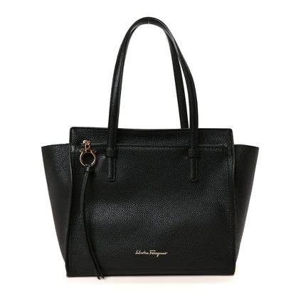 Salvatore Ferragamo Hammered Calfskin Double Handle Medium Amy Tote Black 1 of 11