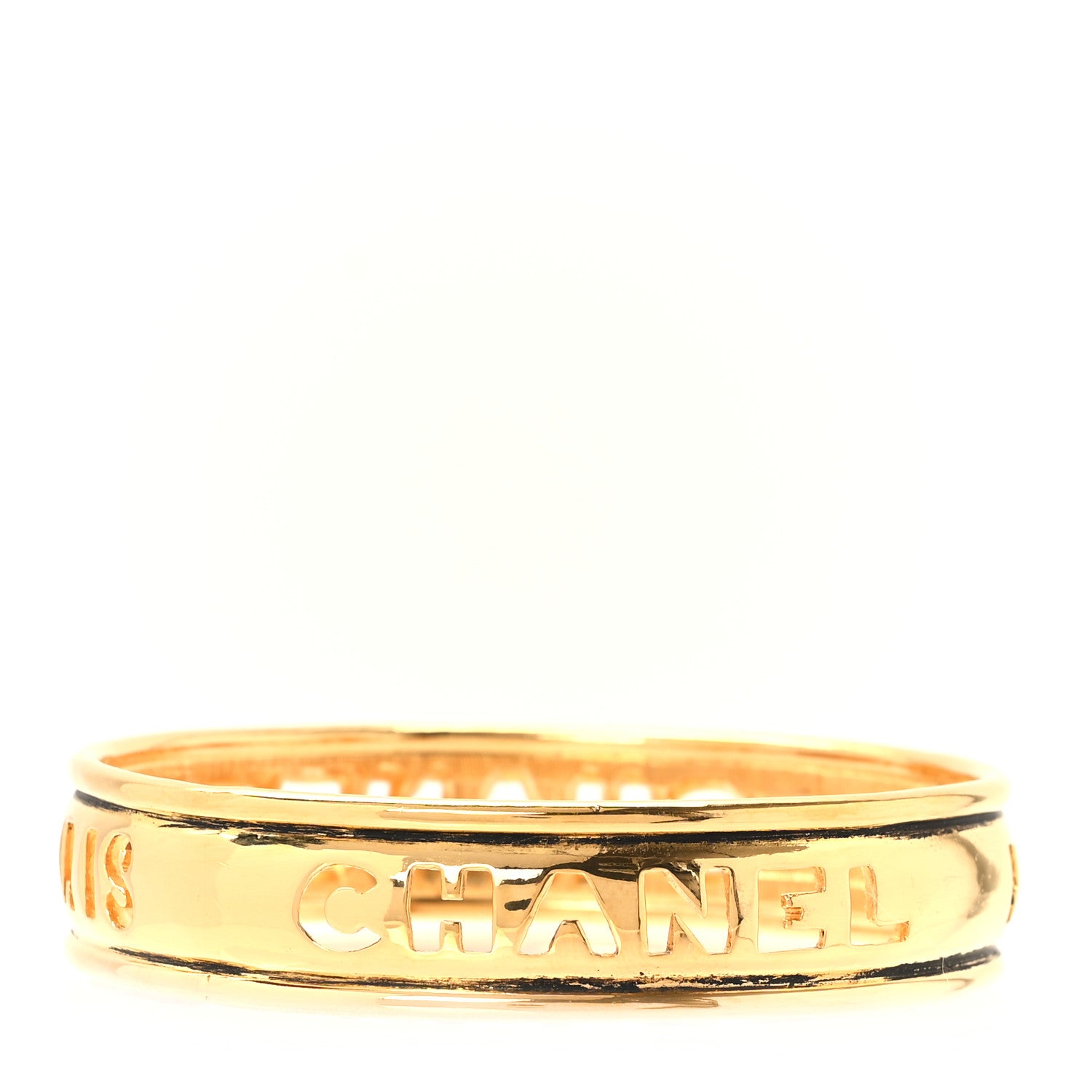 Chanel Logo Paris Cut Out Bangle Gold 3 of 4