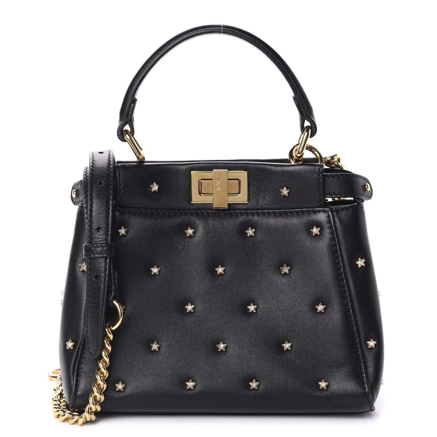 Fendi Nappa Crystal Studded XS Peekaboo Iconic Satchel Black 1 of 11