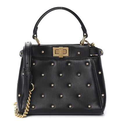 Fendi Nappa Crystal Studded XS Peekaboo Iconic Satchel Black 1 of 11