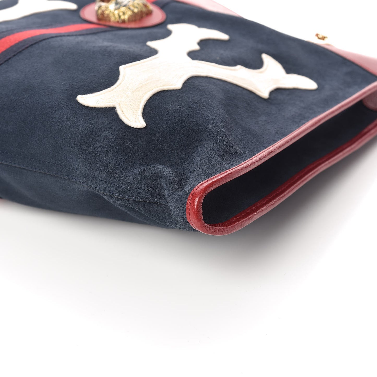 X MLB Suede Calfskin NY Yankees Large Rajah Chain Tote New Blue Romantic Cherry