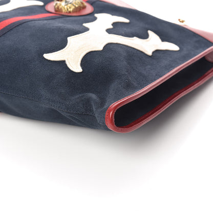 Gucci X MLB Suede Calfskin NY Yankees Large Rajah Chain Tote New Blue Romantic Cherry 9 of 10