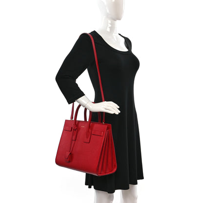 Saint Laurent Grained Calfskin Small Sac De Jour Lipstick Red 2 of 10
