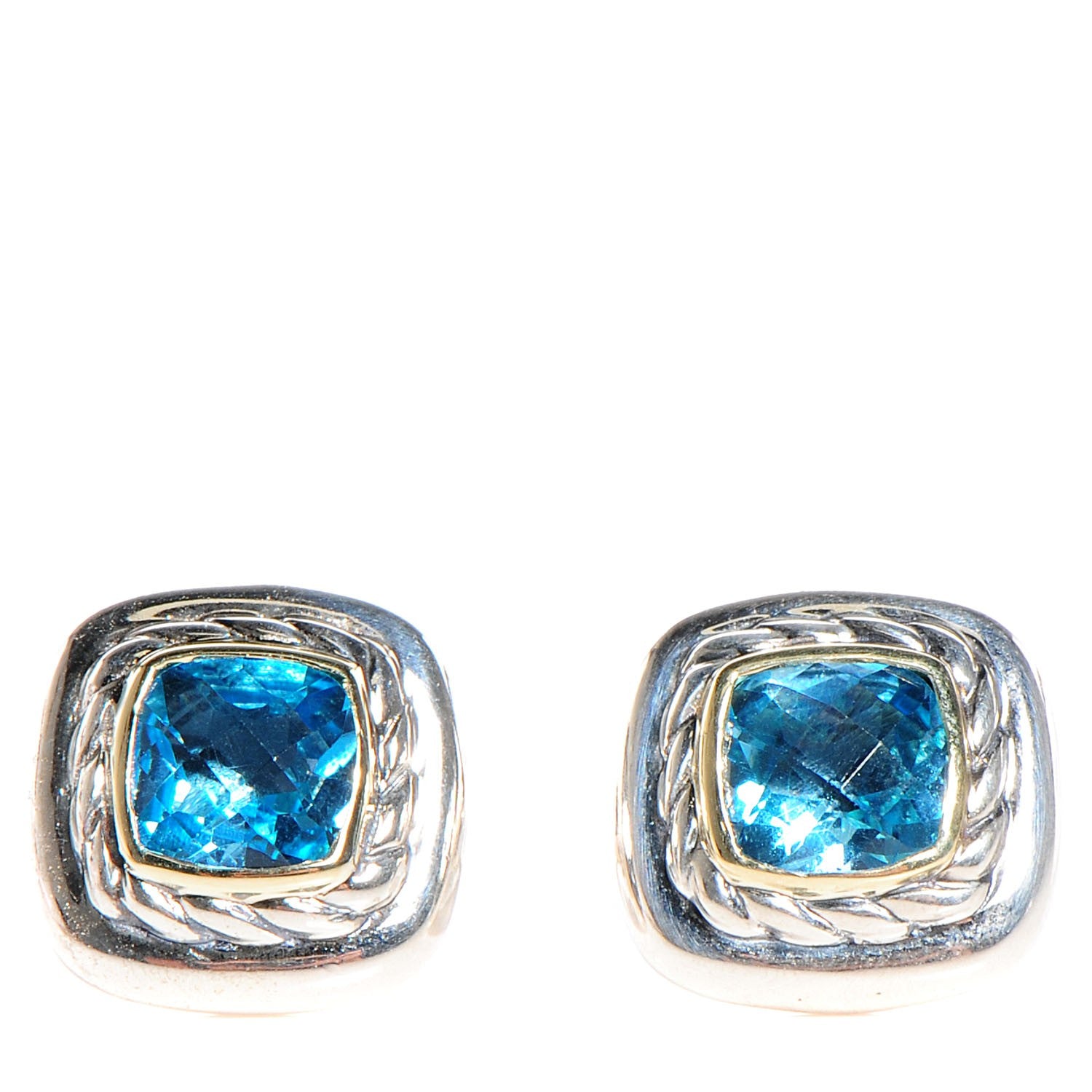 David Yurman Sterling Silver 18K Yellow Gold Blue Topaz 7mm Albion Earrings 1 of 5