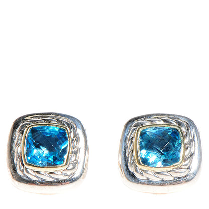 David Yurman Sterling Silver 18K Yellow Gold Blue Topaz 7mm Albion Earrings 1 of 5