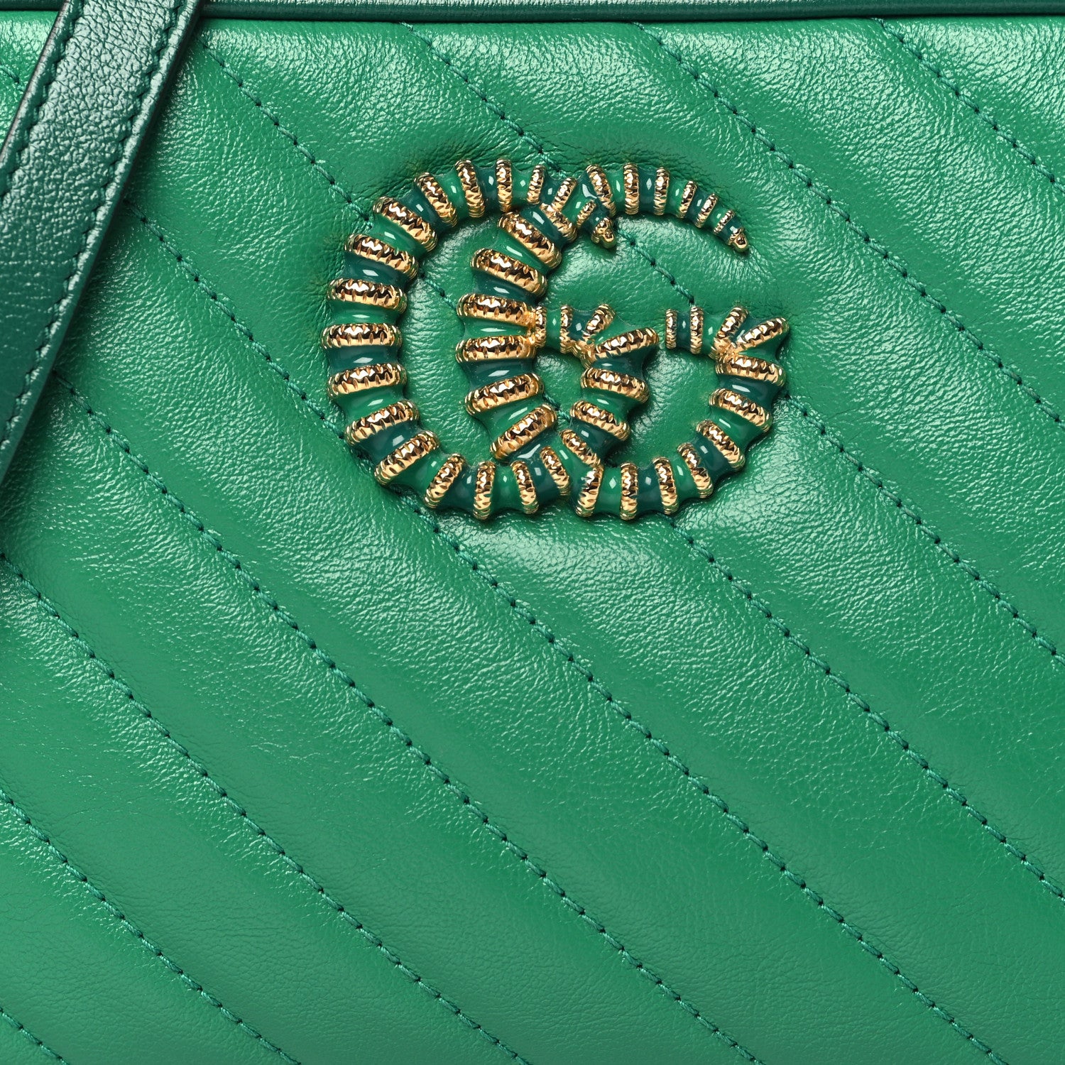Gucci Azalea Calfskin Enamel Matelasse Diagonal Small Torchon GG Marmont Chain Shoulder Bag New Shamarock Emerald 8 of 11