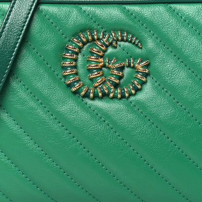 Gucci Azalea Calfskin Enamel Matelasse Diagonal Small Torchon GG Marmont Chain Shoulder Bag New Shamarock Emerald 8 of 11