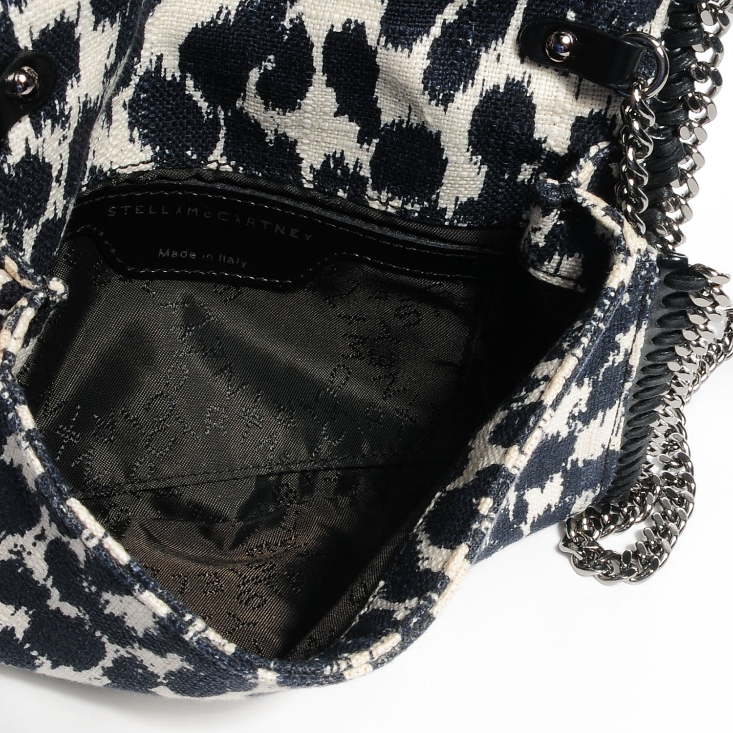 Stella McCartney Linen Leopard Falabella Crossbody Navy Grey 7 of 8