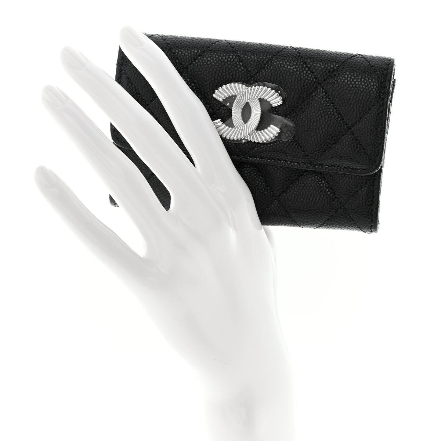 Caviar Quilted CC Flap Card Holder Black