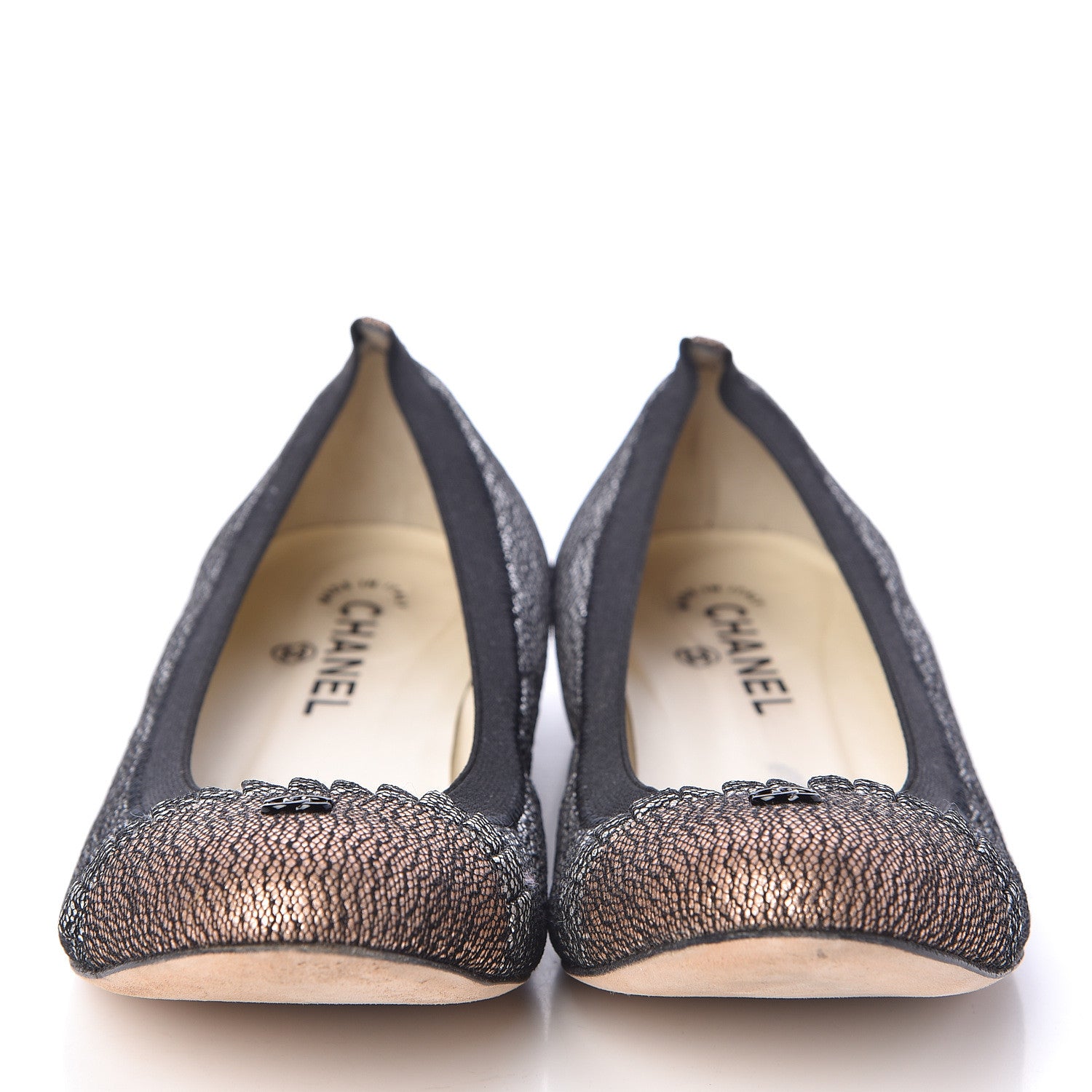 Chanel Metallic Lace Cap Toe Ballerina Flats 40 Silver 2 of 11