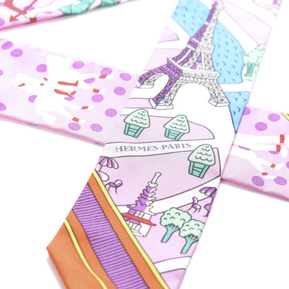 Hermes Silk Les Nouveaux Amoureux de Paris Twilly Rose Buvard White Vert 3 of 4