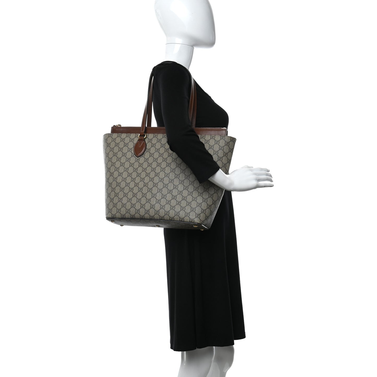 GG Supreme Monogram Medium Zippered Bucket Tote Beige Tuscany