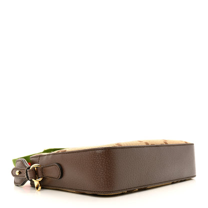 Gucci Monogram Jumbo GG Textured Dollar Calfskin Web Messenger Shoulder Bag Camel Ebony New Acero 4 of 10
