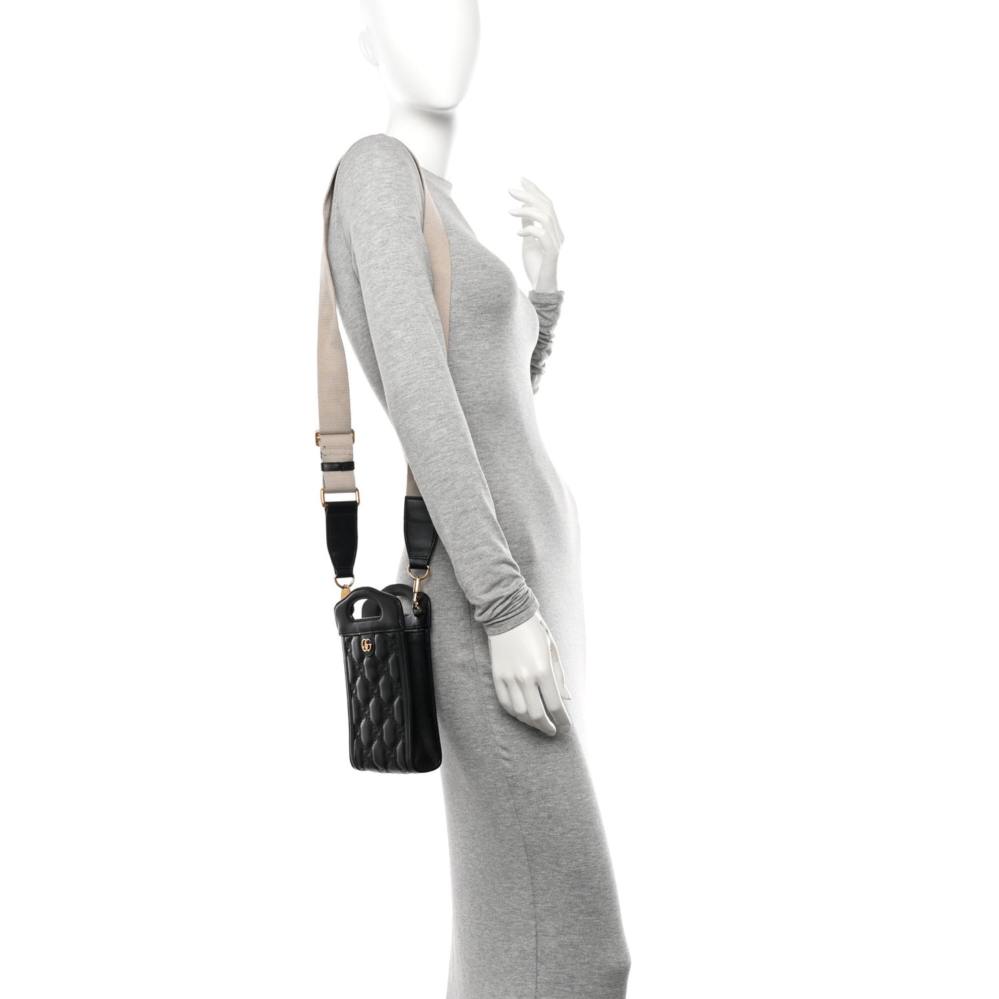 Calfskin GG Matelasse Mini Top Slip Handle Crossbody Bag Black Natural