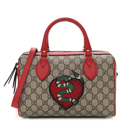 Gucci GG Supreme Monogram Kingsnake Heart Embroidered Small Boston Red 1 of 10