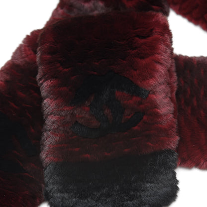 Chanel Orylag Rabbit Fur CC Scarf Red Black 4 of 4