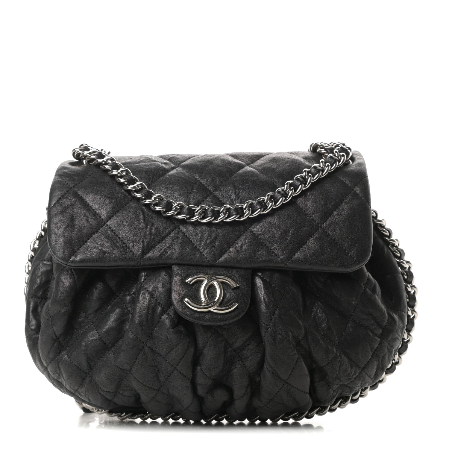 Chanel Washed Lambskin Quilted Medium Chain Around Messenger Black 1 of 10