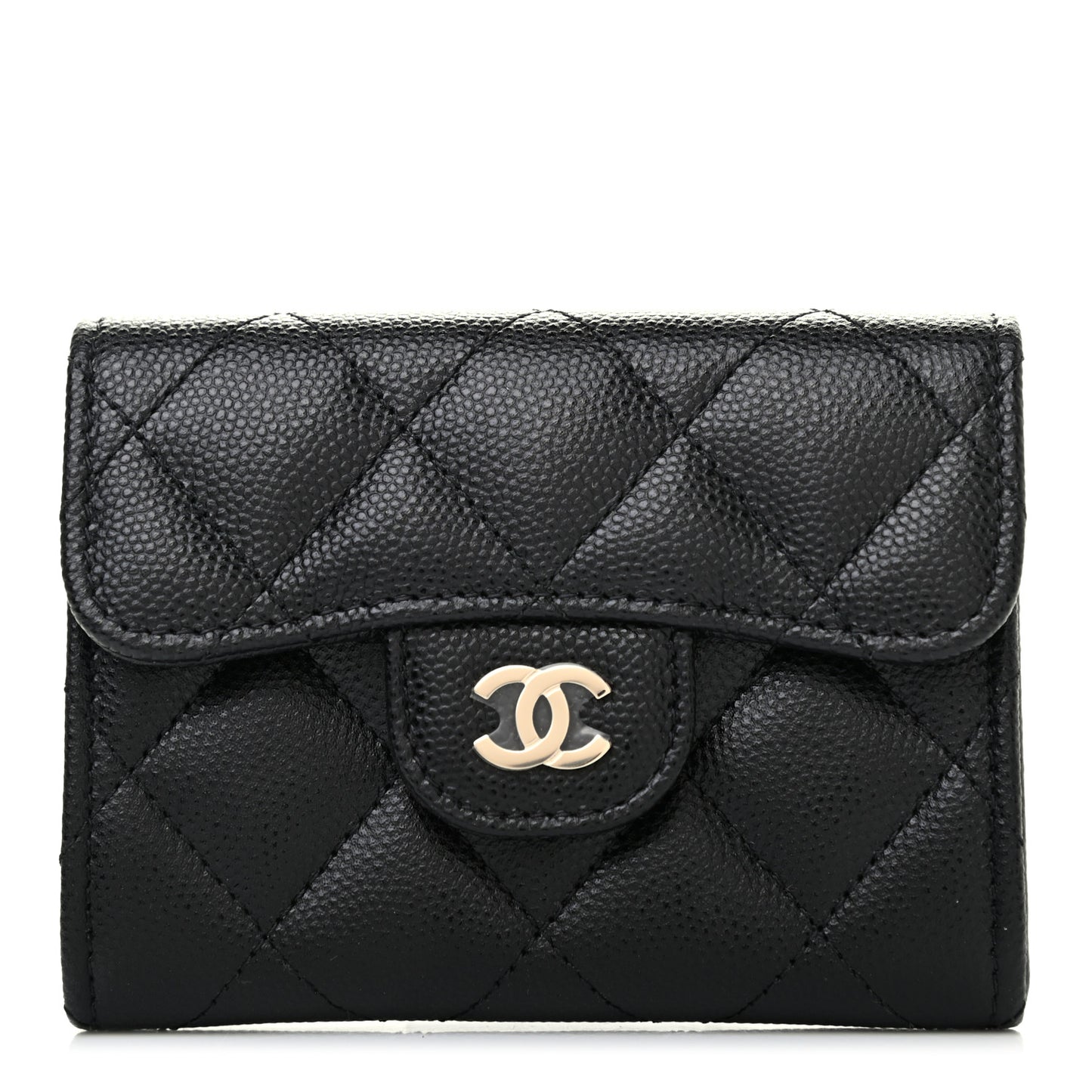 Caviar Quilted Flap Card Holder Wallet Black
