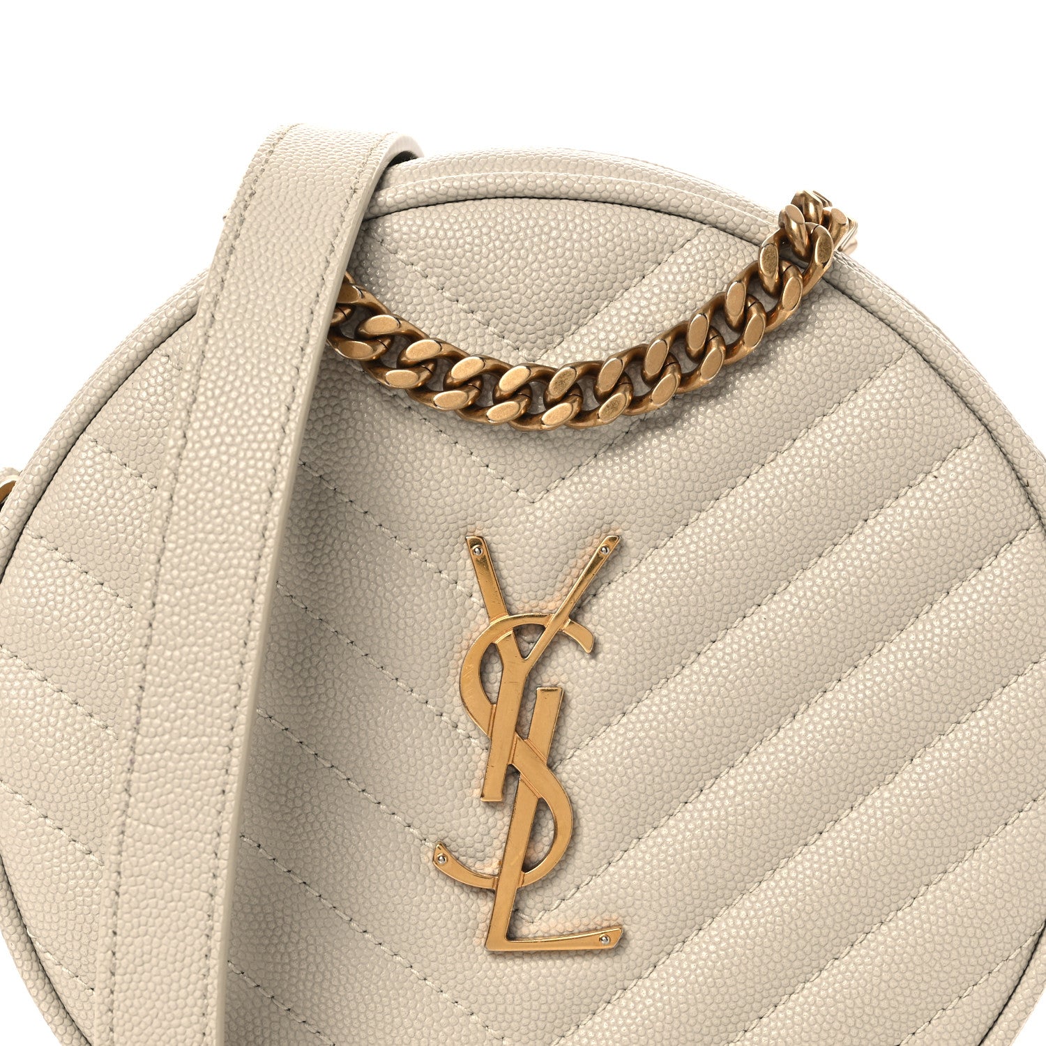 Saint Laurent Grain De Poudre Matelasse Chevron Quilted Round Vinyle Camera Bag Crema Soft 7 of 12