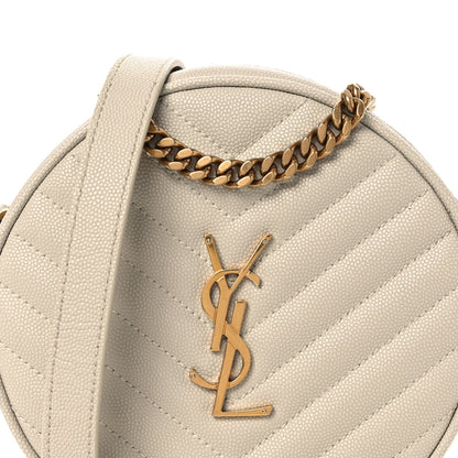 Saint Laurent Grain De Poudre Matelasse Chevron Quilted Round Vinyle Camera Bag Crema Soft 7 of 12