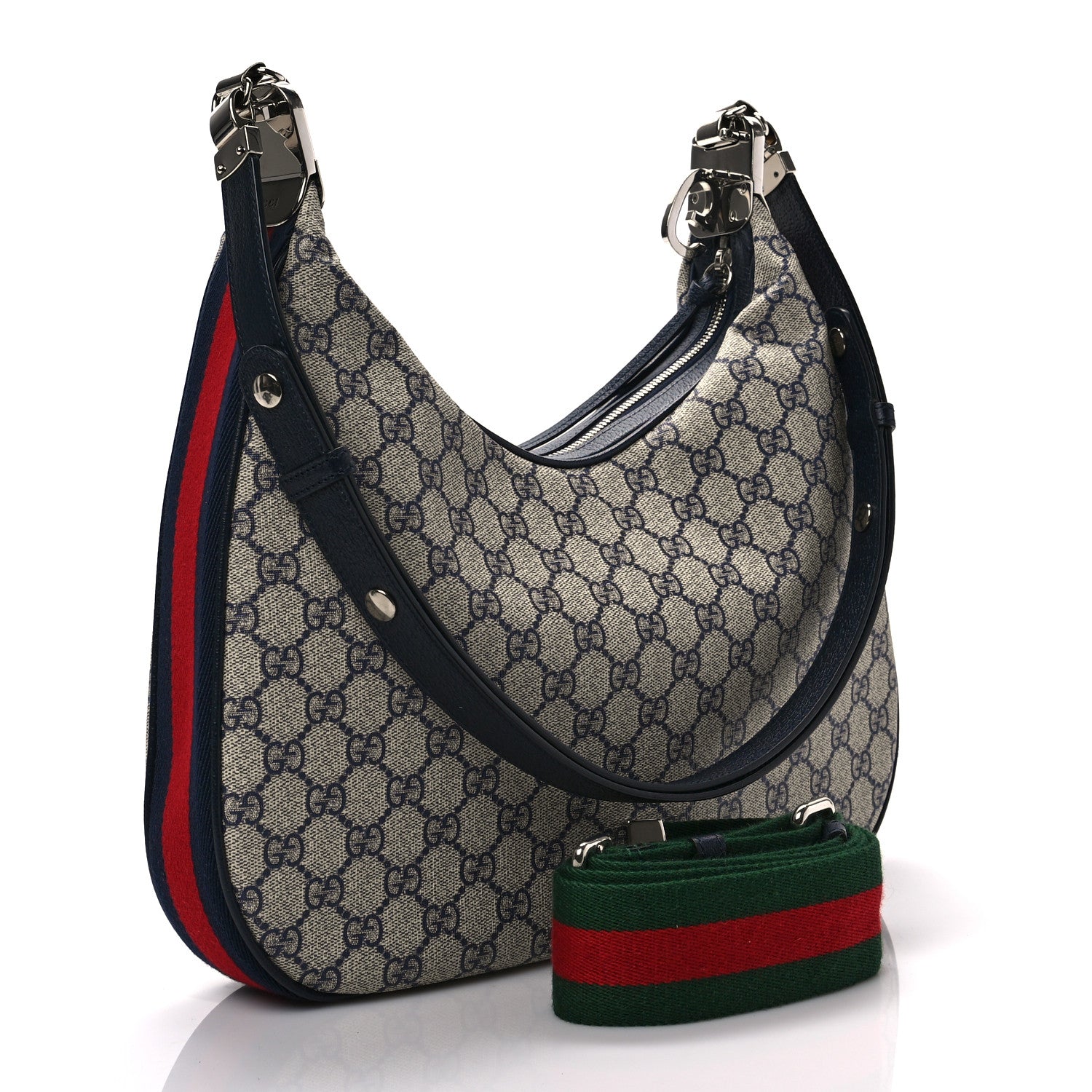 Gucci GG Supreme Monogram Textured Calfskin Web Large Attache Shoulder Bag Beige Blue 3 of 8