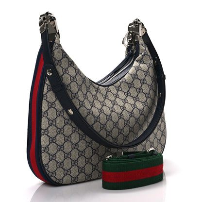 Gucci GG Supreme Monogram Textured Calfskin Web Large Attache Shoulder Bag Beige Blue 3 of 8