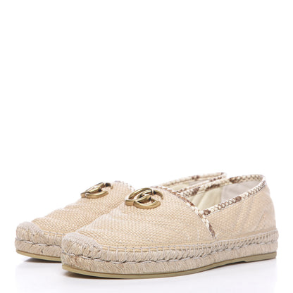 Gucci Straw Elaphe Matelasse GG Marmont Espadrilles 38 Natural Cream Brown 3 of 11