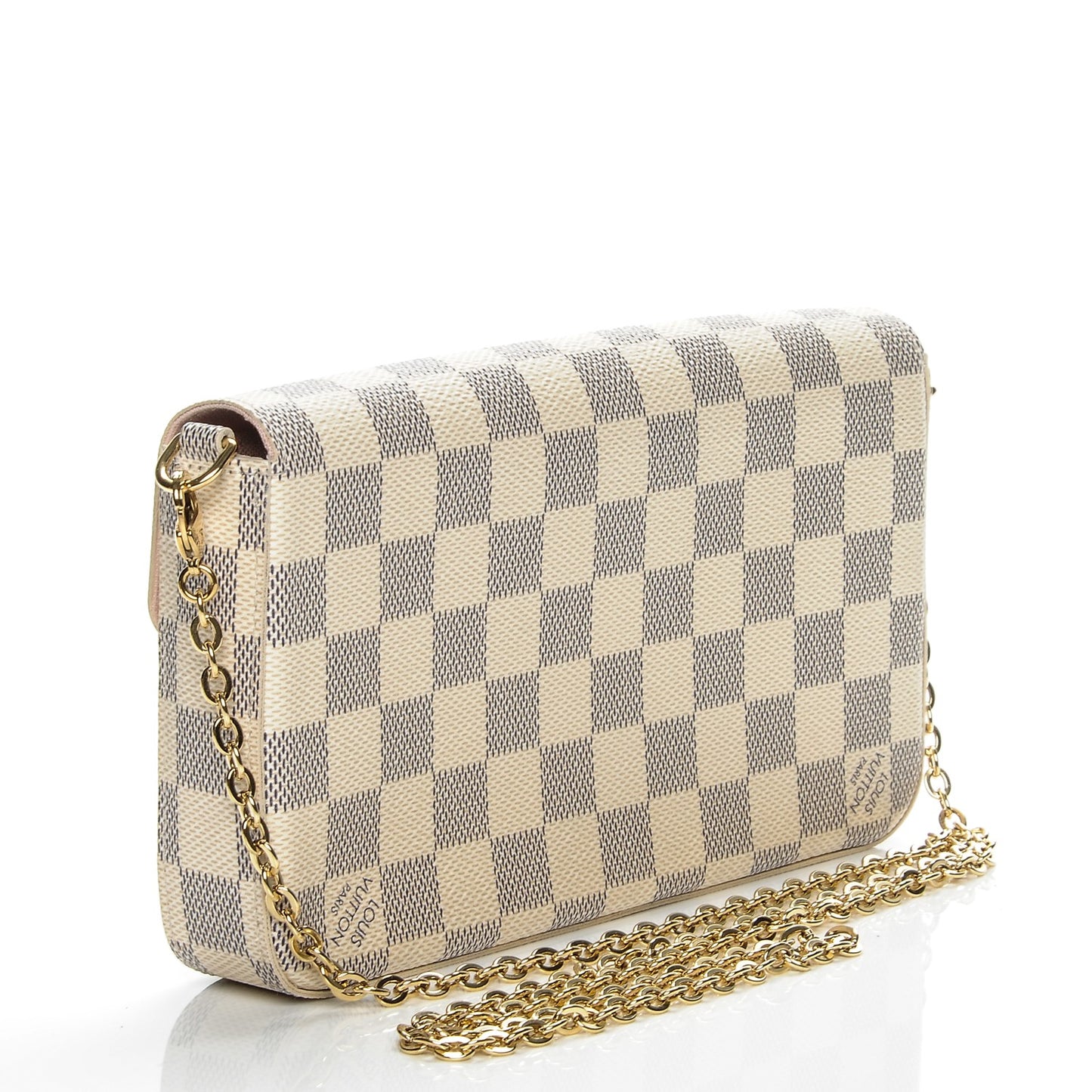 Damier Azur Pochette Felicie Chain Wallet Rose Ballerine