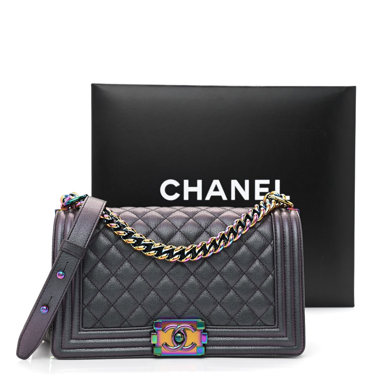 Chanel Iridescent Goatskin Quilted Medium Boy Flap Purple 11 of 11