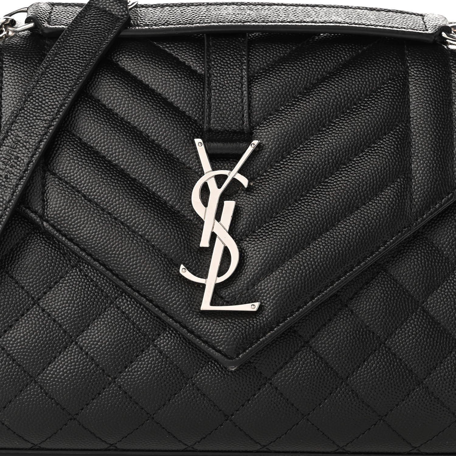 Saint Laurent Grain De Poudre Textured Mixed Matelasse Triquilt Medium Monogram Satchel Black 7 of 13