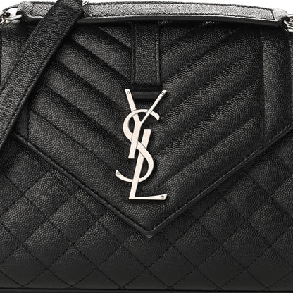 Saint Laurent Grain De Poudre Textured Mixed Matelasse Triquilt Medium Monogram Satchel Black 7 of 13