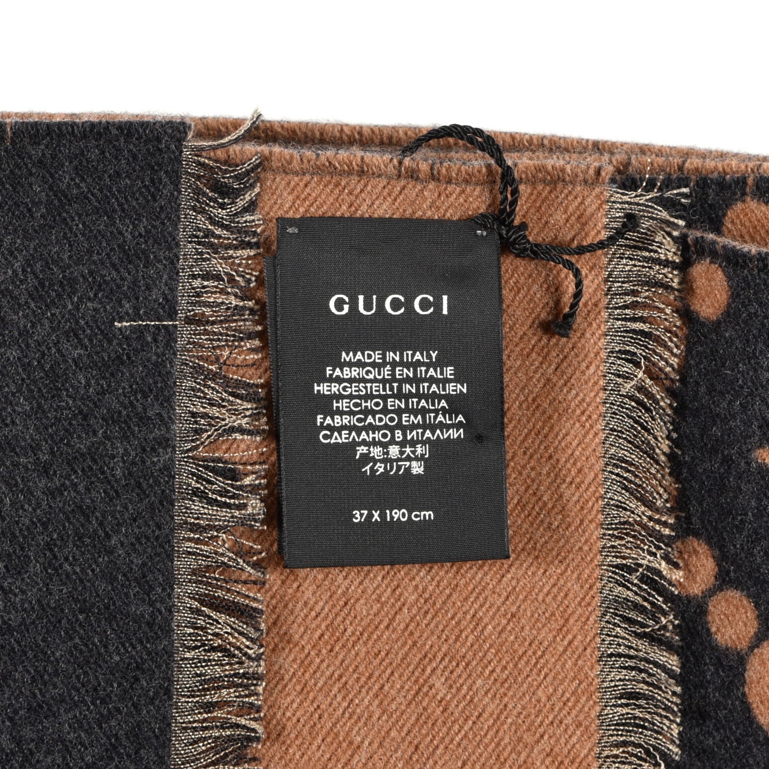 Gucci Wool Silk GG Monogram Fly Constellation Scarf Brown Black 3 of 4